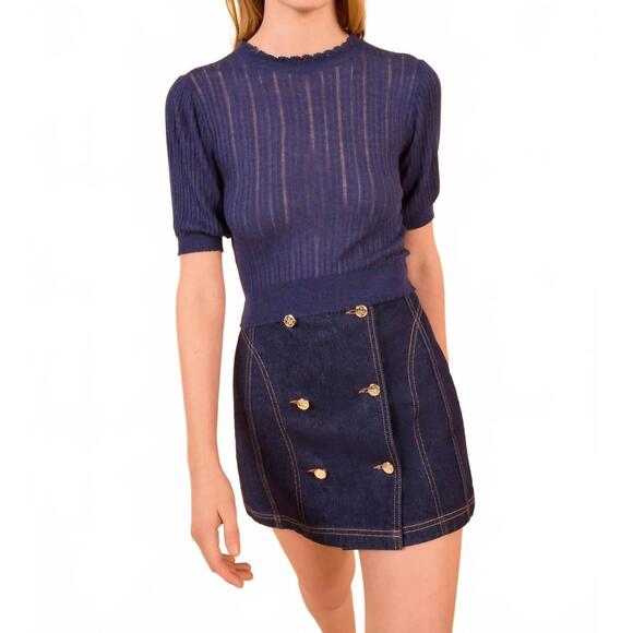 NEW ULLA JOHNSON gemma short sleeve knit top in midnight